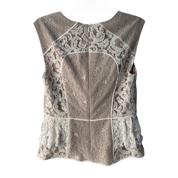 BCBGMaxAzria Kerra Lace Overlay Peplum Sleeveless Top, Size Medium, Office - Picture 5 of 6